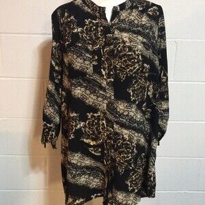 New Directions Black/Tan Design Blouse - Lg.